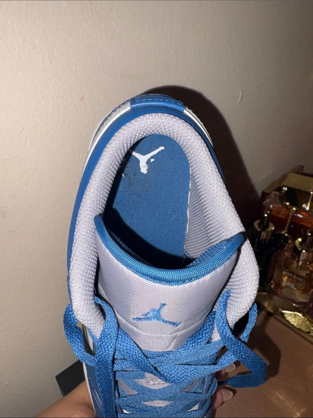 Air Jordan 1 Low-Top Sneakers in White and Blue